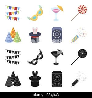 Tricks, music and other accessories at the party.Party and partits set collection icons in black,cartoon style vector symbol stock illustration . Stock Vector
