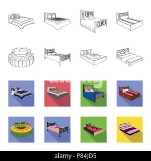 Different beds outline,flet icons in set collection for design. Furniture for sleeping vector isometric symbol stock  illustration. Stock Vector