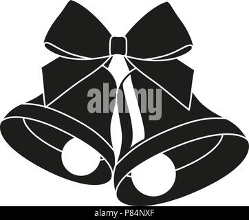 Black and white two bells with ribbon bow silhouette Stock Vector