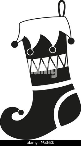 Black and white christmas stocking silhouette Stock Vector