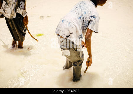 African childs in search of seafood in the ocean Stock Photo