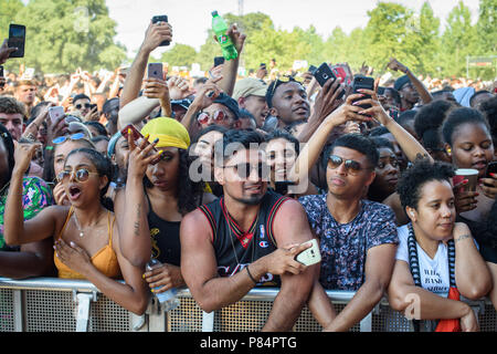 The crowd on the third day of the Wireless Festival, in Finsbury Park, north London. PRESS ASSOCIATION Photo. Picture date: Sunday July 8th, 2018. Photo credit should read: Matt Crossick/PA Wire. Stock Photo