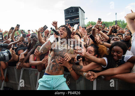 Playboi Carti performing on the third day of the Wireless Festival, in  Finsbury Park, north London. PRESS ASSOCIATION Photo. Picture date: Sunday  July 8th, 2018. Photo credit should read: Matt Crossick/PA Wire