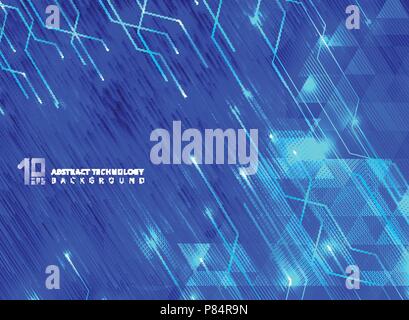 Abstract blue triangles with lighting laser on black background with ...