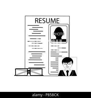 Find work business concept linear outline. CV resume and photo candidate. Vector illustration. writing cv line style Stock Vector
