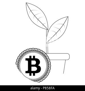 Growth price bitcoin. Coin and plant in pot. Vector illustration Stock Vector
