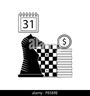 Finance strategy line stroke. Chessboard and horse. Vector illustration Stock Vector