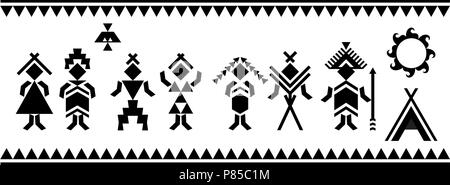 Aboriginal people silhouettes vector symbols. Vector patterns. Ethnic elements. Vector and illustration. Stock Vector