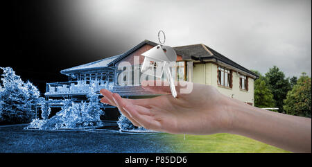 Composite image of womans hand using invisible screen Stock Photo
