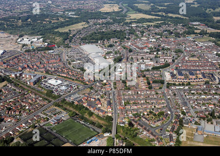 aerial view of the town of Prescot, Merseyside Stock Photo