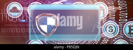Composite image of logo with blue and white squares against blue background Stock Photo