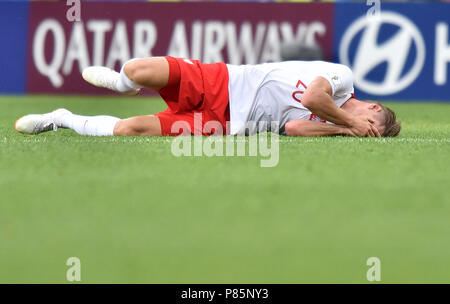 MOSCOW, RUSSIA - JUNE 19: Lukasz Piszczek of Poland reacts during the 2018 FIFA World Cup Russia group H match between Poland and Senegal at Spartak Stadium on June 19, 2018 in Moscow, Russia. (Photo by Lukasz Laskowski/PressFocus/MB Media) Stock Photo