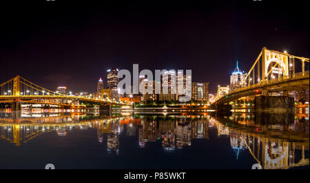 City Skyline of Pittsburgh at night Stock Photo