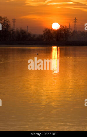 Zonsopkomst in Vecht en Zwarte water; Sunrise in Vecht en Zwarte water Stock Photo