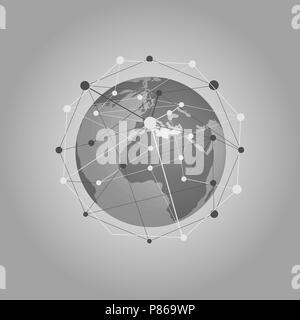 Cloud Computing and Networks Concept with Earth Globe - Abstract Global Digital Connections, Technology Background, Creative Design Element Template Stock Vector