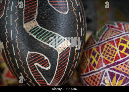 Pysanka is a Ukrainian Easter Egg decorated with traditional Ukrainian folk designs using a wax-resist method. Stock Photo