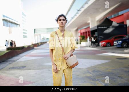 Ana Arto posing on the street during Mercedes Benz Fashion Week Madrid - July 9, 2018 - Photo: Runway Manhattan ***For Editorial Use Only*** | Verwendung weltweit Stock Photo