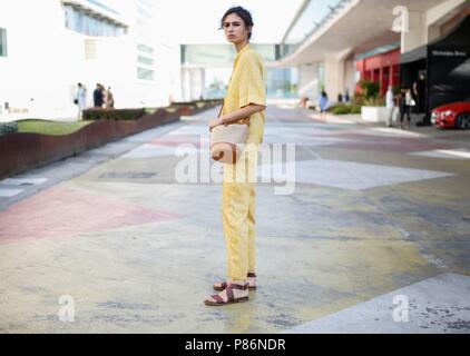 Ana Arto posing on the street during Mercedes Benz Fashion Week Madrid - July 9, 2018 - Photo: Runway Manhattan ***For Editorial Use Only*** | Verwendung weltweit Stock Photo