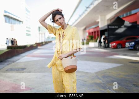 Ana Arto posing on the street during Mercedes Benz Fashion Week Madrid - July 9, 2018 - Photo: Runway Manhattan ***For Editorial Use Only*** | Verwendung weltweit Stock Photo