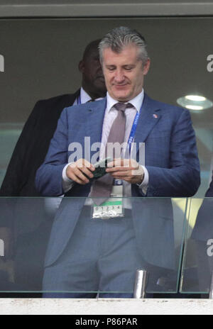 Sochi, Russia. 07th July, 2018. Soccer: FIFA World Cup, final round, quarter finals: Russia vs Croatia at the Sochi Stadium. The President of the Croatian Football Federation HNS, Davor Suker (L), stands on the stands prior to the match. Credit: Christian Charisius/dpa/Alamy Live News Stock Photo