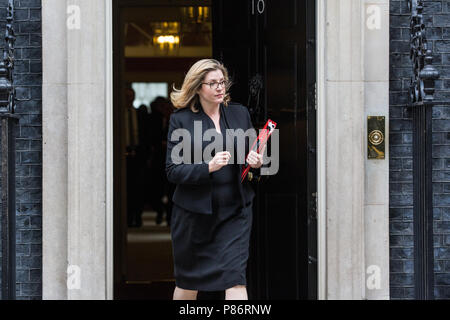 London, UK. 10th July, 2018. Penny Mordaunt MP, Secretary of State for International Development, leaves 10 Downing Street following the first Cabinet meeting since the resignations as Ministers of David Davis MP and Boris Johnson MP. Credit: Mark Kerrison/Alamy Live News Stock Photo