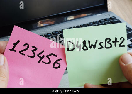 Hand holdings weak and strong password. Stock Photo