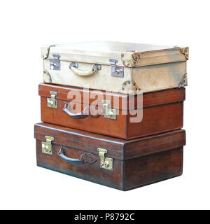 Vitage Leather Suitcases Isolated Included Clipping Path Stock Photo