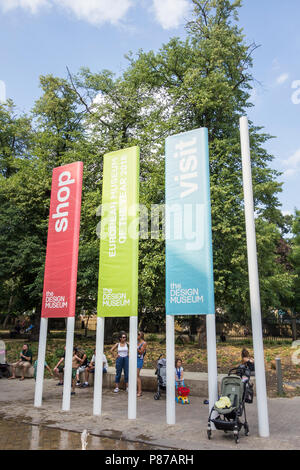 Signage outside the Design Museum, Kensington High Street, London, UK Stock Photo