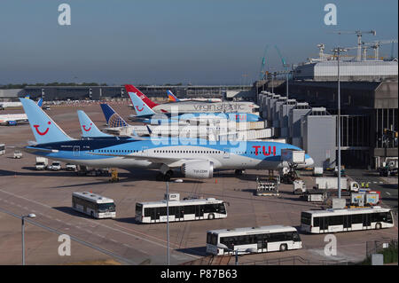 TUI airliners line up at Manchester airport. Stock Photo