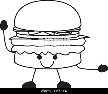 Kawaii hamburger smiling over white background, vector illustration Stock Vector