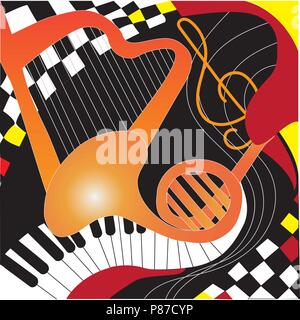 Design Poster with musical instruments and chess Stock Vector