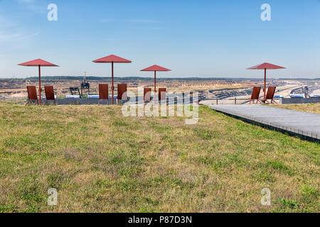 Viewpoint with seats near brown coal mine Hambach in Germany Stock Photo