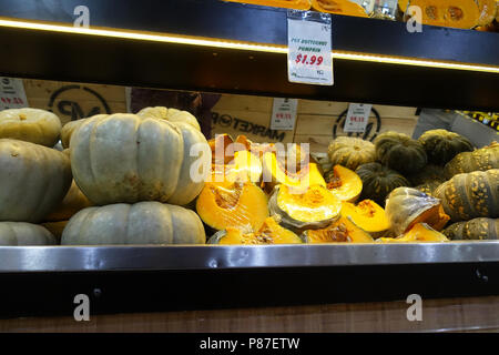 Variety of pumpkins for sale Stock Photo