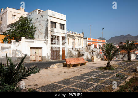 MINDELO, CAPE VERDE - DECEMBER 07, 2015: Abandoned buildings, scenic ruins in the middle of Mindelo City Stock Photo
