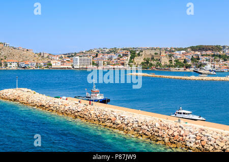 Cesme castle with marina area with piers in Cesme, İzmir, Turkey Stock Photo