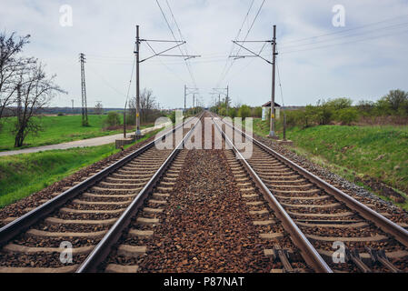 Railway crossing in the Czech Republic. Road crossing over the tracks ...