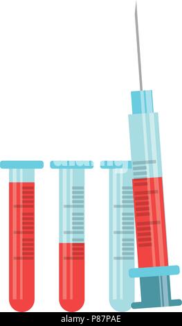 syringe and test tubes with blood over white background, vector ...