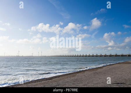 Eastern Scheldt storm surge barrier at Zeeland in winter Stock Photo