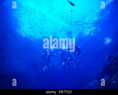 Practicing diving and snorkeling, mysterious lagoon, beautiful lagoon of transparent turquoise blue water, located in the city of Bonito, Mato Grosso  Stock Photo