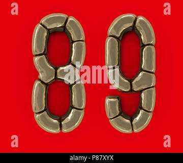 Set of letters, numbers and symbols from gold bars. 3D rendering Stock Photo