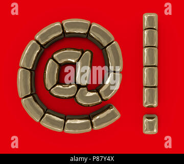 Set of letters, numbers and symbols from gold bars. 3D rendering Stock Photo