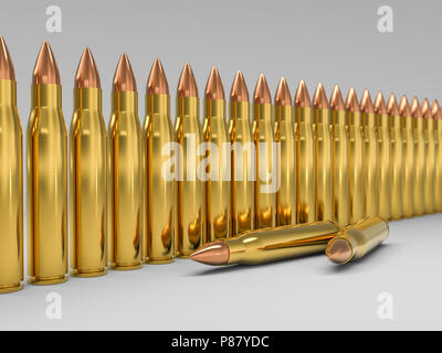 Couple of bullets on a white background in the vertical position. 3D ...