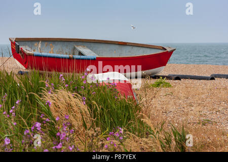 boat on shingle beach dubwich uk Stock Photo