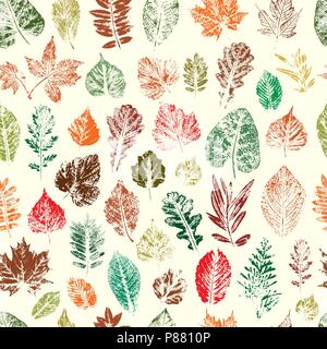 Leaves are colored silhouettes of trees and bushes. Seamless pattern. Set of vector illustrations. Stock Vector