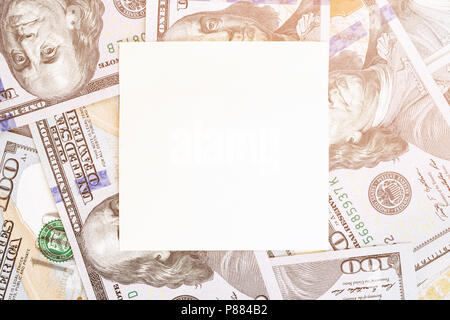 Download Money Background With White Paper Square Mockup Copyspace Place For Text Us Currency One Hundred Dollar Banknotes Background Financial Business An Stock Photo Alamy PSD Mockup Templates