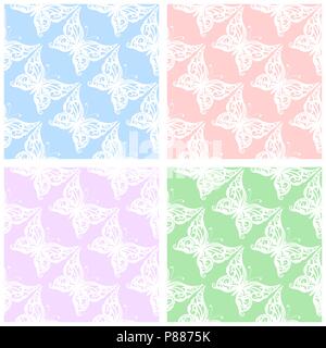 Vector illustration. Seamless pattern of butterflies. blue, pink, green Stock Vector
