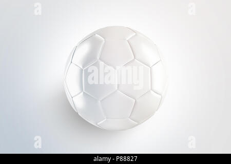 Blank white glossy leather soccer ball mock up, top view, isolated on surface, 3d rendering. Empty football sphere mockup, isolated. Clear sport bal f Stock Photo