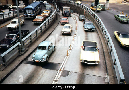 Manhattan Side of the Brooklyn-Battery Tunnel May 1973 - New York City 1970s Stock Photo