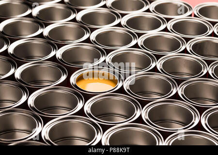 Metal tin paint cans Stock Photo