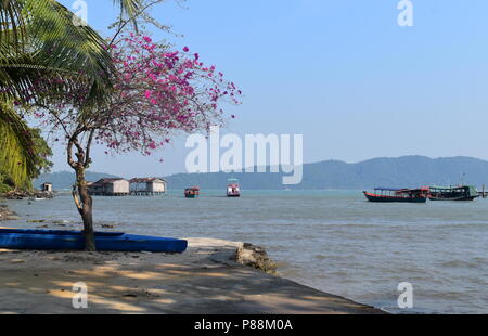 Relaxing seaside landscape in tropical island of Cambodia, Koh Rong Samloem Stock Photo